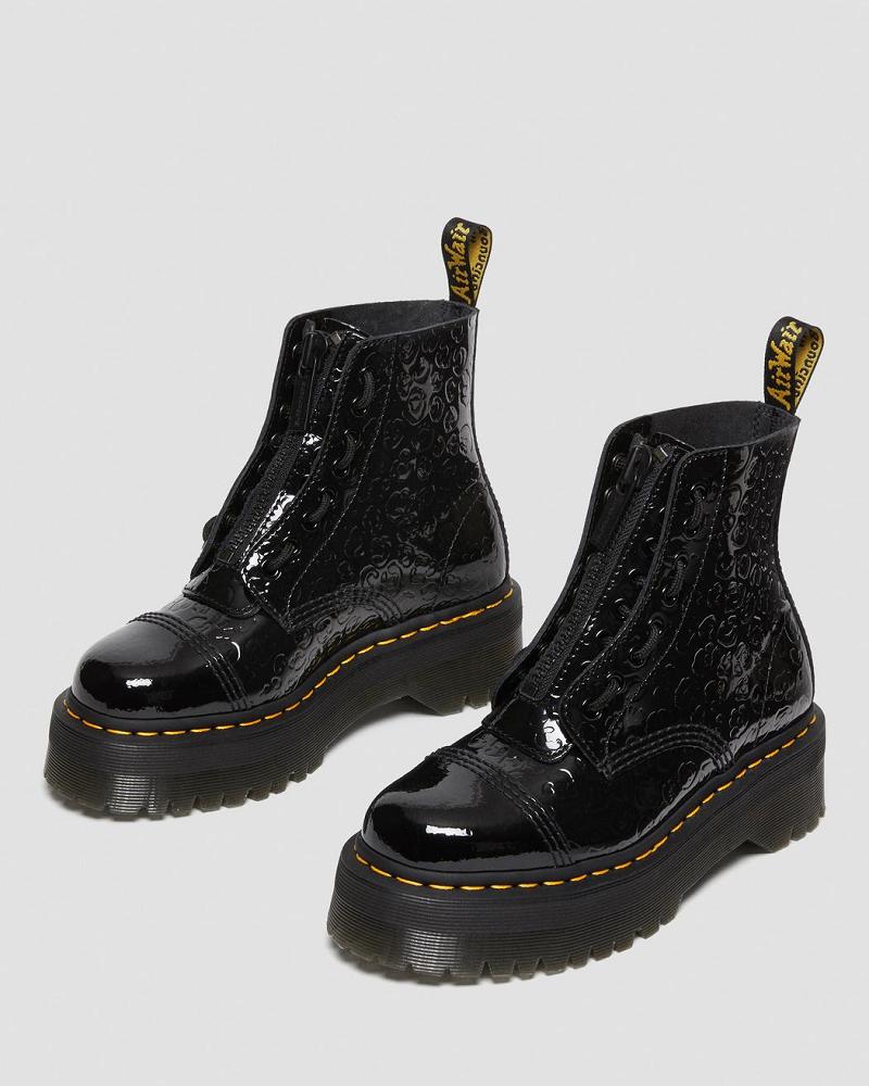 Botas Plataforma Dr Martens Sinclair Leopard Emboss Charol Cuero Mujer Negros Leopardo | MX 527YXF